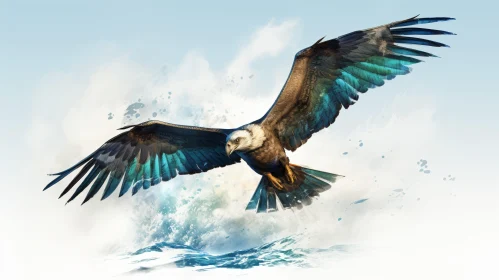 Majestic Eagle Flying over the Sea - Nature Painting