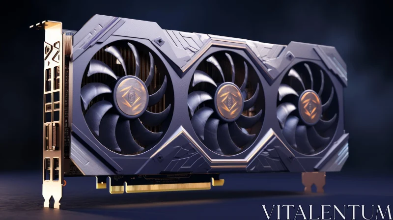 Modern Graphics Card with Black and Gold Fans AI Image