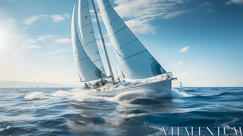 Sailboat in Ocean: Majestic White Sails and Blue Sky AI Image