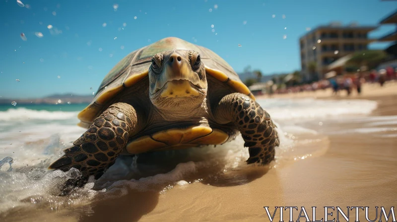 Sea Turtle on Beach - Wildlife Nature Scene AI Image