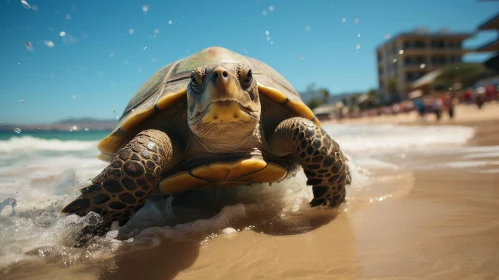 Sea Turtle on Beach - Wildlife Nature Scene