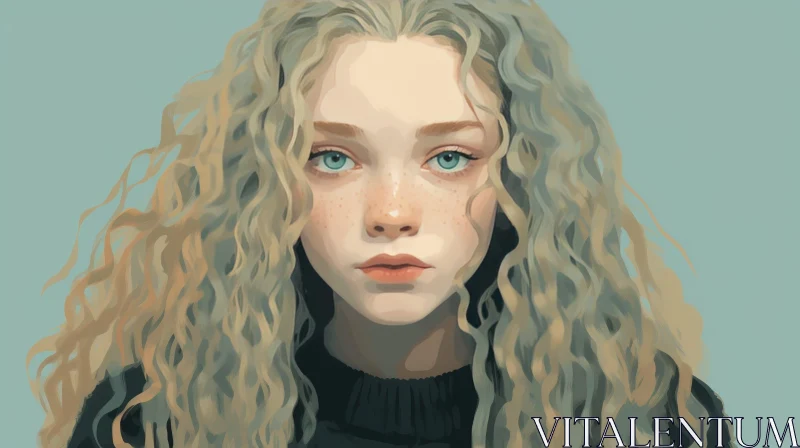 Young Woman Portrait with Curly Blonde Hair AI Image