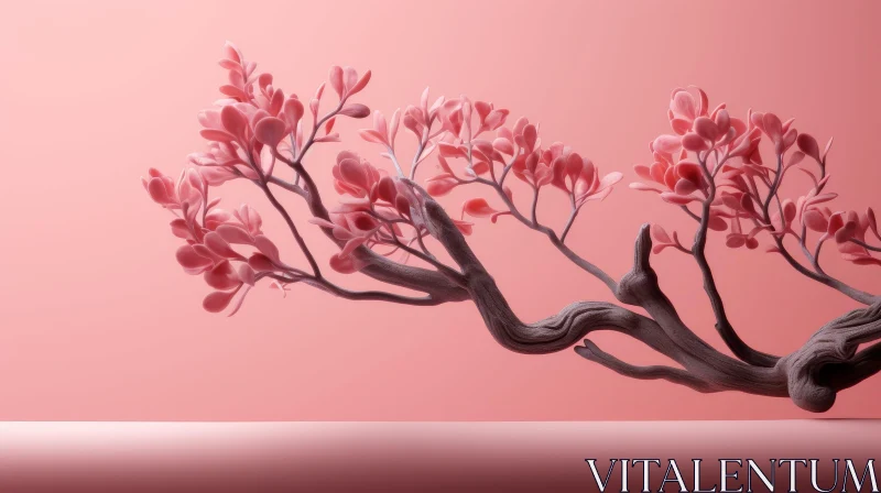 Pink Tree Branch 3D Rendering | Elegant Pink Leaves AI Image