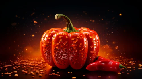 Realistic 3D Rendering of Pumpkin and Chili Pepper