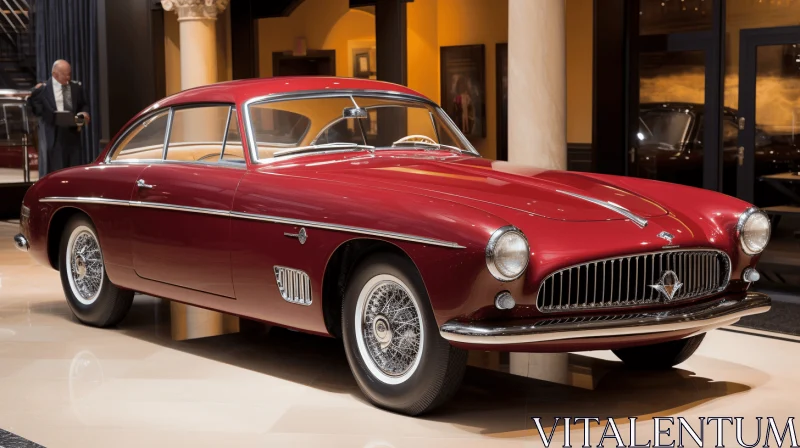 Vintage Red Car Exhibition in a Museum: Classic Elegance and Italianate Flair AI Image