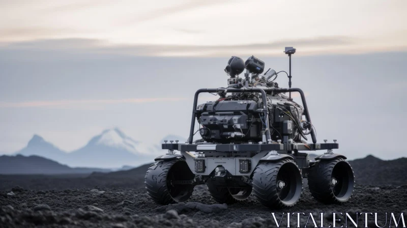 AI ART Black Rover on Rocky Terrain - Mars Exploration Mission