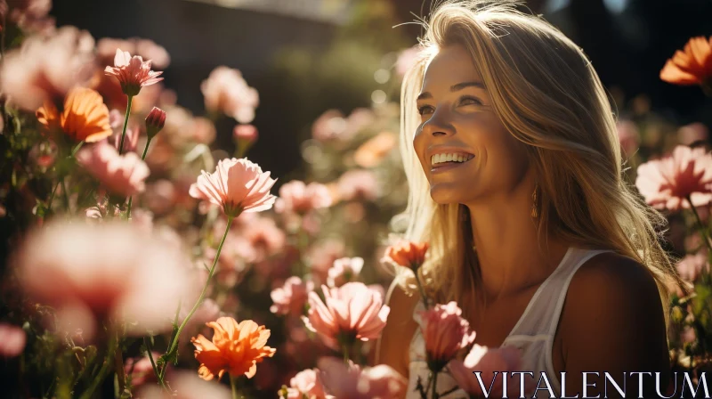 Blonde Woman in Field of Flowers - Natural Beauty AI Image