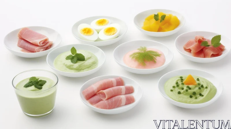 Delicious Food Presentation in White Bowls AI Image