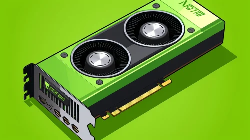 Detailed Green and Black Graphics Card Illustration