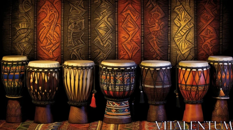 Intriguing Row of African Djembe Drums AI Image