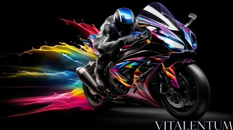 Man Riding Colorful Motorcycle AI Image