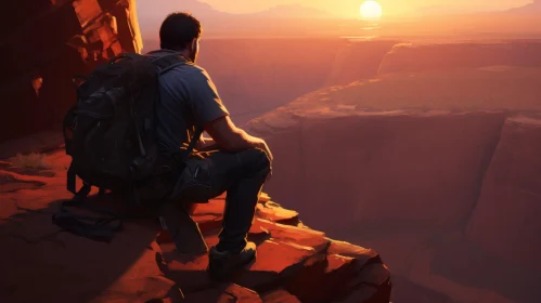 Man Sitting on Cliff at Sunset - Serene Nature Scene