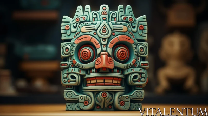 Mayan Stone Mask: Intricate 3D Rendering AI Image
