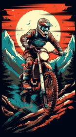 Mountain Sunset Dirt Bike Rider Illustration