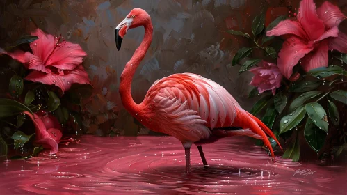 Pink Flamingo in Nature Painting
