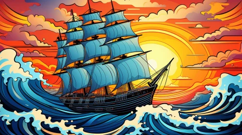Sailing Ship at Sea Digital Painting