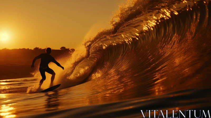 Surfer Riding Wave at Sunset AI Image