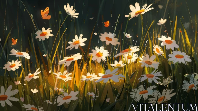 Tranquil Field of Daisies Painting AI Image