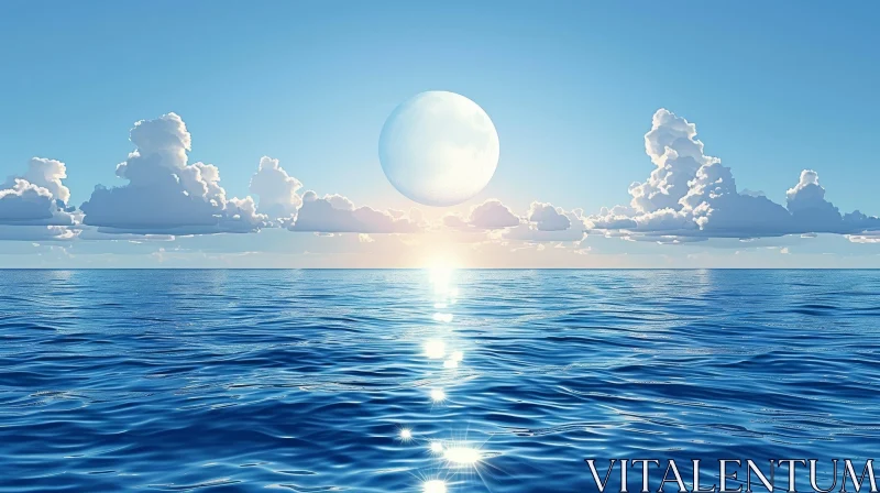 Tranquil Seascape with Full Moon and Gentle Waves AI Image