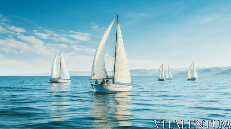 AI ART Tranquil White Sailing Boats on Calm Sea