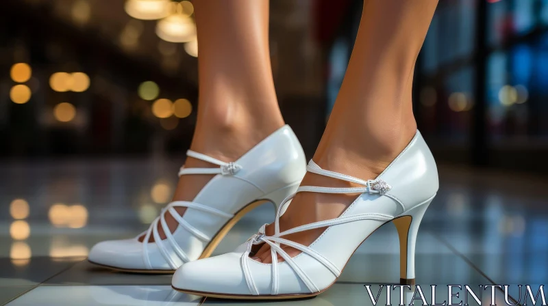 White Leather High-Heeled Shoes - Fashion Elegance AI Image