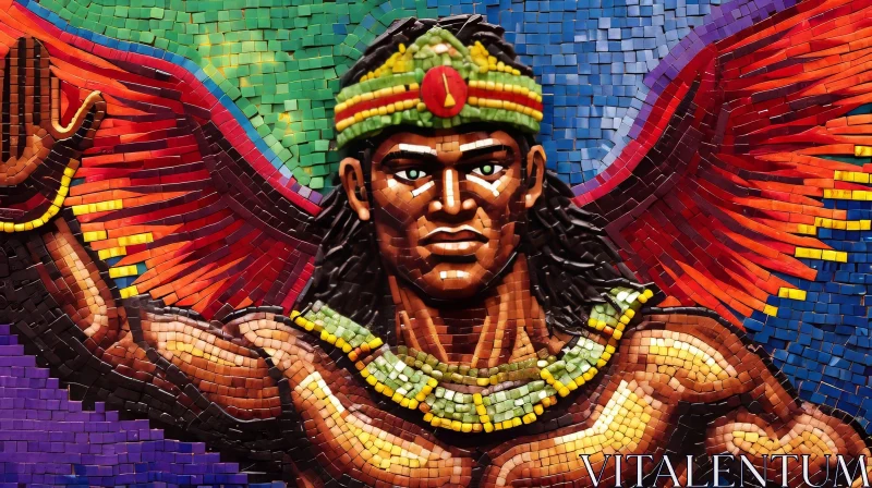 AI ART Aztec Warrior Mosaic - Ancient World Artwork