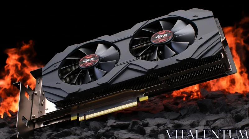 Black Graphics Card with Red Fans and Flames AI Image