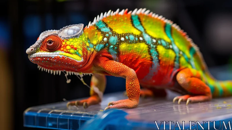 AI ART Colorful Chameleon Close-Up on Branch