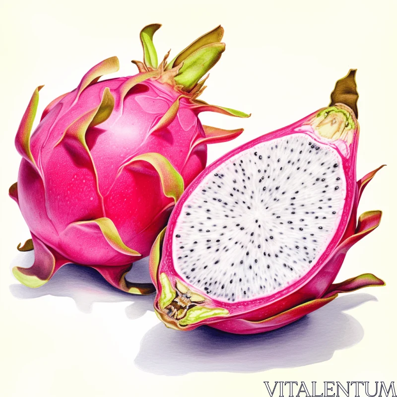 Dragon Fruit Illustration: A Captivating Display of Realism and Beauty AI Image