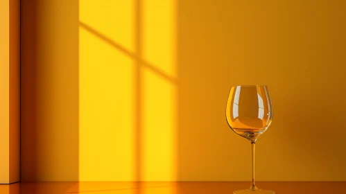 Empty Wine Glass on Wooden Table - Yellow Background