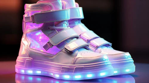 Futuristic Glowing Sole White High-Top Sneakers