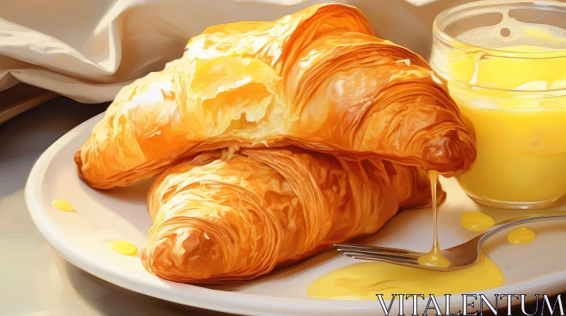 Golden Brown Croissant and Orange Juice Breakfast Scene AI Image