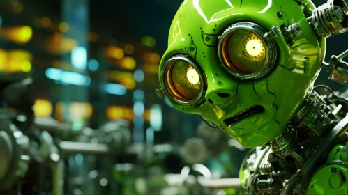 Green Robot Head Close-Up | Metallic Technology Curiosity