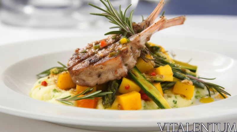 AI ART Savory Lamb Chop Dish with Mashed Potatoes and Vegetables