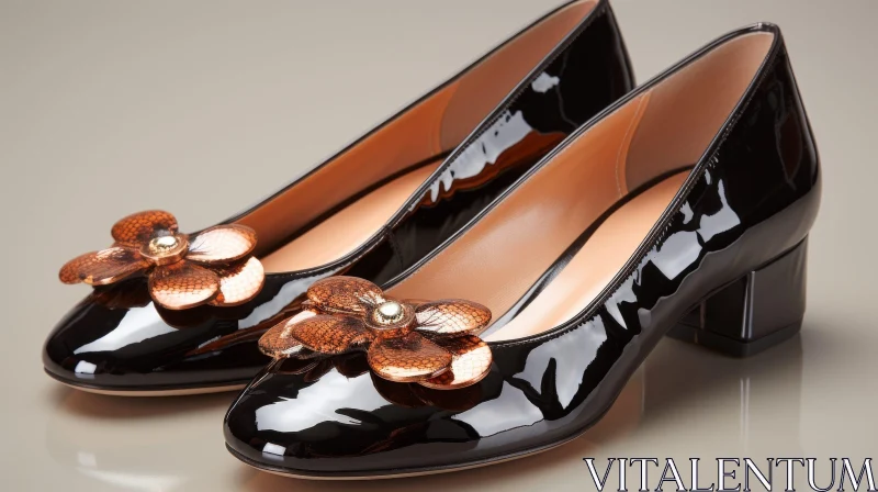 Chic Floral Design Black Patent Leather Shoes AI Image