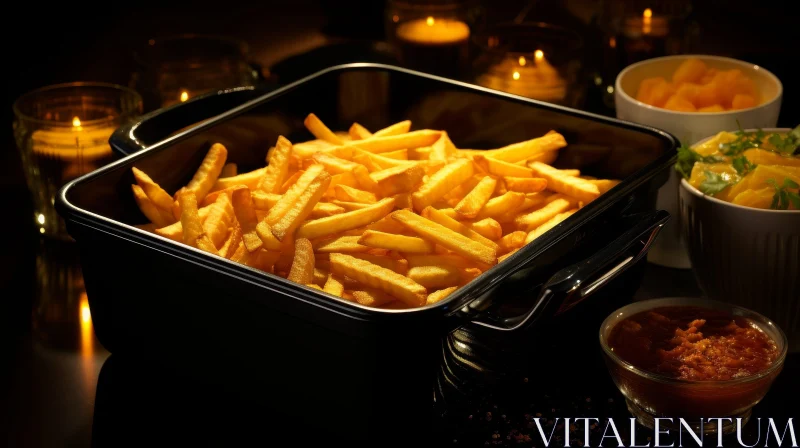 Delicious Golden Brown French Fries Basket AI Image