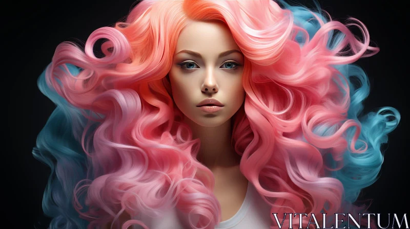 Ethereal Woman with Pink and Blue Hair AI Image