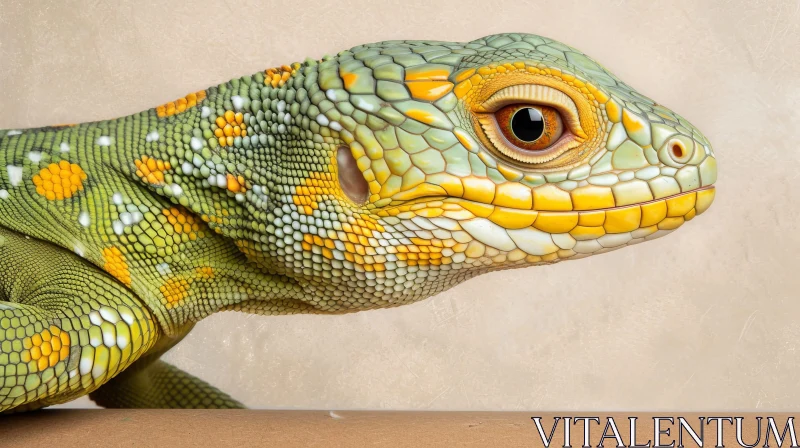 AI ART Green and Yellow Lizard Close-up - Stunning Reptile View