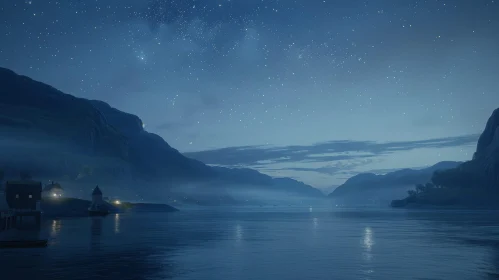 Norwegian Fjord Landscape: Starlit Serenity