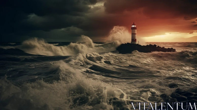 Stormy Lighthouse on Rocky Coast AI Image