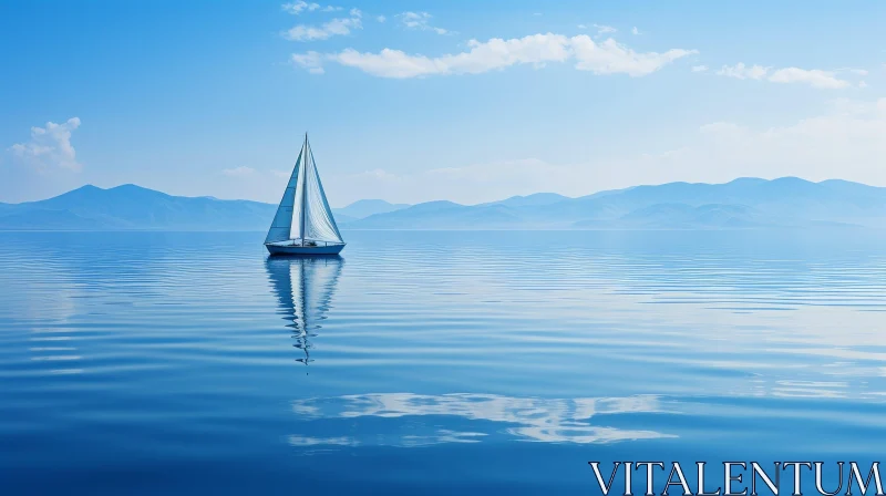 Tranquil Lake Scene with Sailboat AI Image