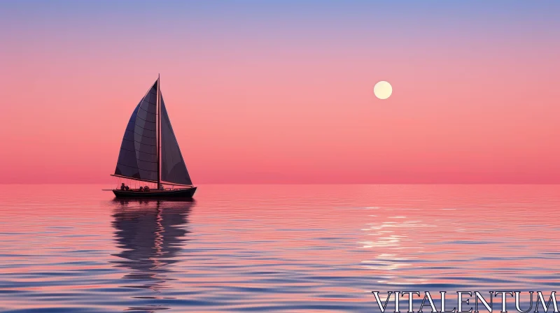 AI ART Tranquil Sailboat Sunset on Calm Sea