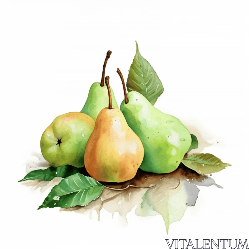 AI ART Watercolor Pears and Leaves: Photorealistic Accurate Illustration