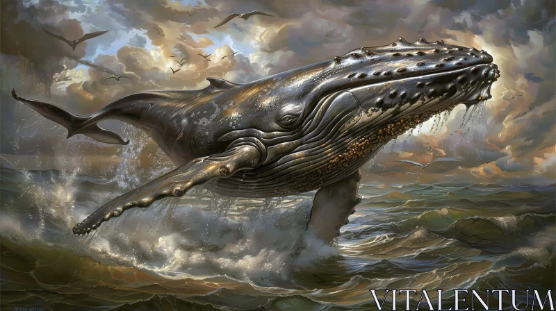 AI ART Whale Jumping Out of Water Digital Painting