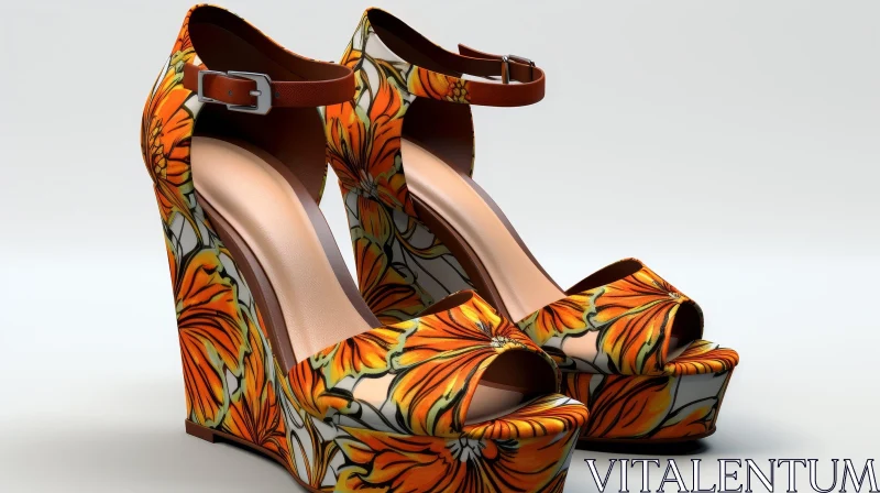 Women's Floral Wedge Sandals - Orange Fabric AI Image