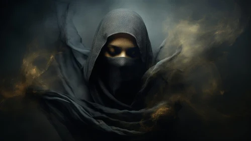 Dark Portrait of Woman in Black Hijab