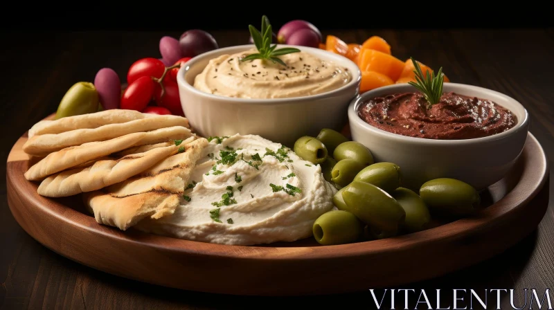 Delicious Food Platter with Hummus and Garnishes AI Image