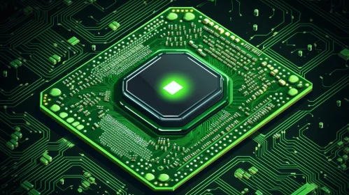 Detailed Green Computer Chip Close-Up