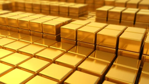 Luxurious Gold Cubes 3D Rendering