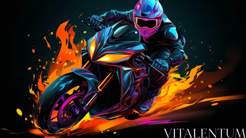 Motorcycle Rider in Flames - Digital Painting AI Image